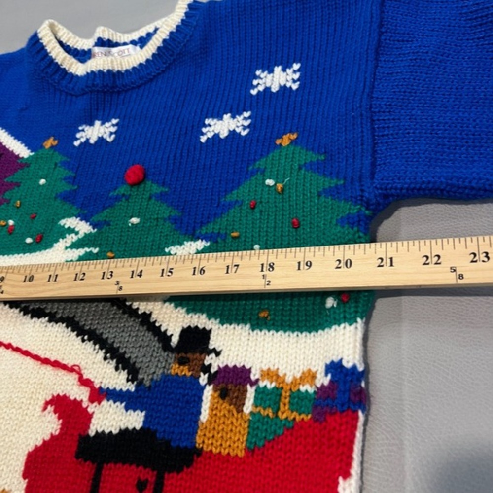 VTG 90s Y2K Women Blue Ugly Xmas Christmas Knit Sweater M Office party Snow-4348 - Picture 6 of 11
